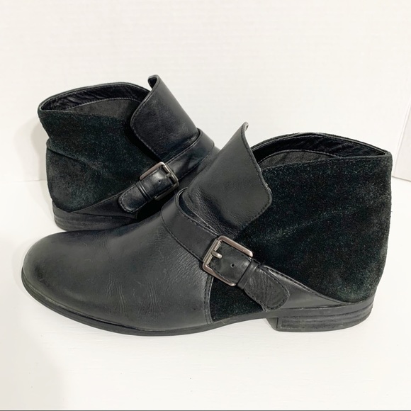 Franco Sarto Merit Leather and Suede Booties Adjustable Strap with Buckle Black - Picture 2 of 9